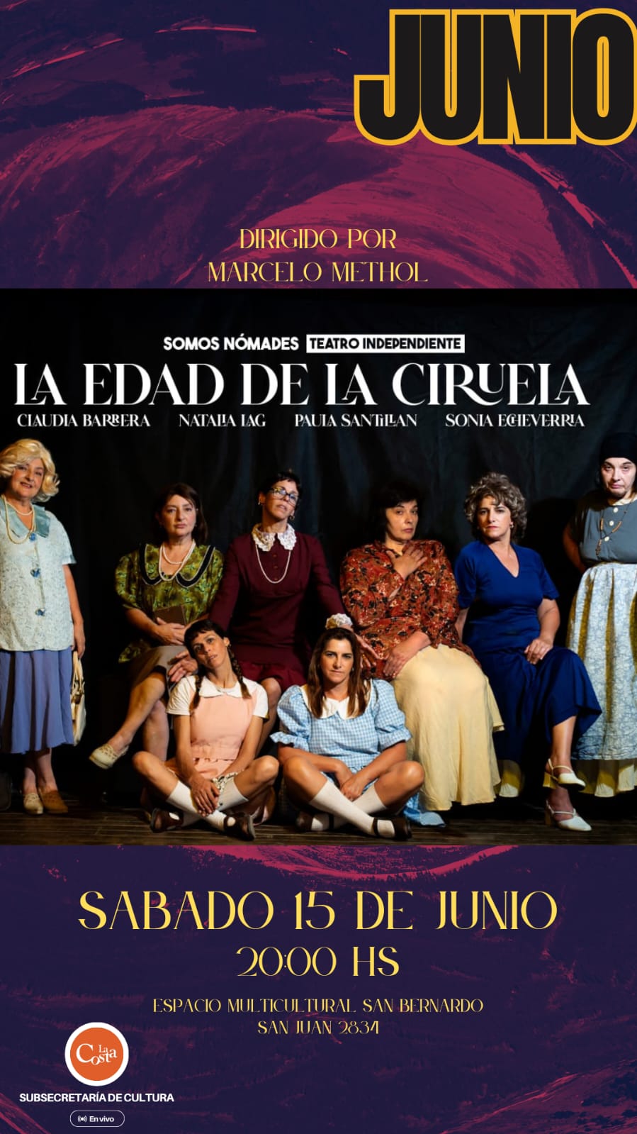 La obra de teatro «La edad de la Ciruela» se presentará este sábado 15 de junio