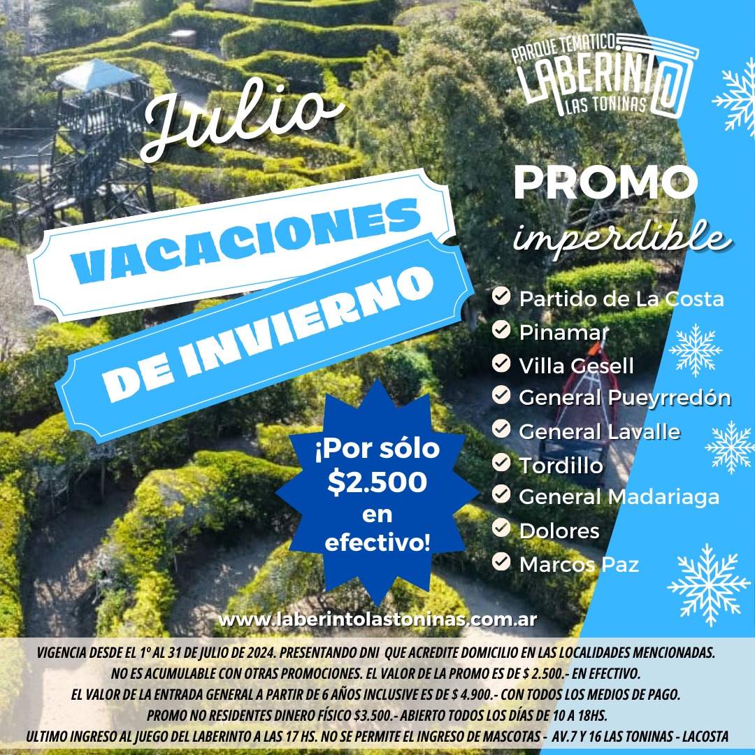 El Parque Temático Laberinto Las Toninas ofrece una promoción especial para las vacaciones de invierno