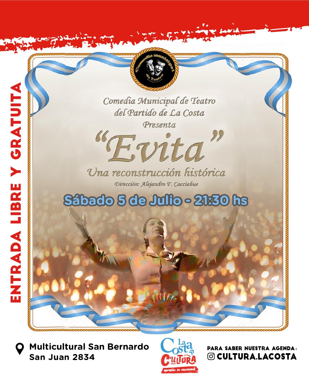 La Comedia Municipal de Teatro presenta “Evita, una reconstrucción histórica” en San Bernardo